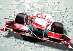 Bolide car breaking the brick wall - 2774