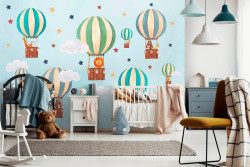 Kids sky hot air balloons stars wall mural - 14146