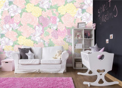 Nature flowers pastel floral print wall mural - 14124