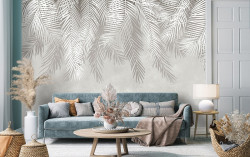 Palm leaves in white and grey wall mural - 13934