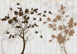 Trees and birds art painted wall mural - 12066
