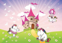 Unicorns by the castle, children's room wallpaper - 11607