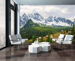 White mountain range and a cabin wallpaper - 10507