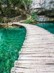 Wooden zen bridge above calm waters mural - 10220A