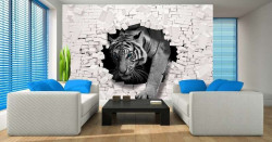 3D tiger coming out the wall wallpaper - 10400