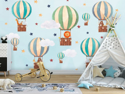 Kids sky hot air balloons stars wall mural - 14146