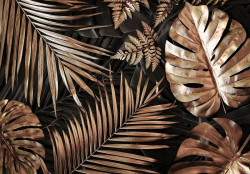 Nature leaves black and gold glamour wall mural - 14107