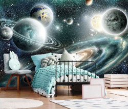 Planets and Milky way galaxy mural - 11896