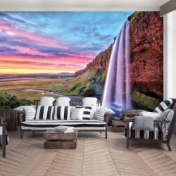 Waterfalls and cloudy red sky wallpaper - 12984