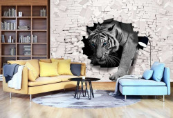 3D tiger coming out the wall wallpaper - 10400