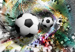 Footballs in 3D puzzle tunnel wall mural for kids - 3381