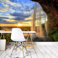 Gorgeous waterfall and sunrise in the background- 13056