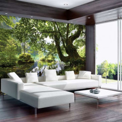 Green forest lake bedroom wallpaper - 10222