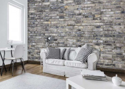 Shades of grey brick wall imitation wallpaper - 13035
