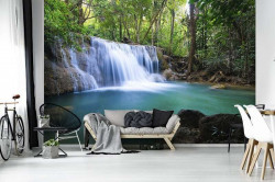 Waterfall, nature, green forest wall mural - 11893