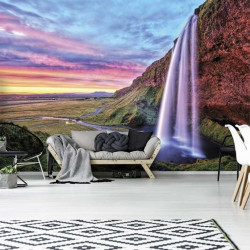 Waterfalls and cloudy red sky wallpaper - 12984