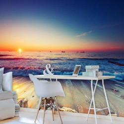 Waves during sunset wall mural - 12623