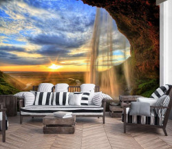 Gorgeous waterfall and sunrise in the background- 13056