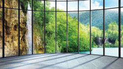 Green forest and waterfall 3d wall mural - 1511