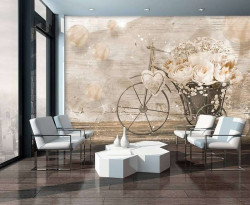 Oil paint Wall Mural, retro bicycle with flowers -3667