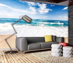 Sparkling waves on a beach living room wallpaper - 10218