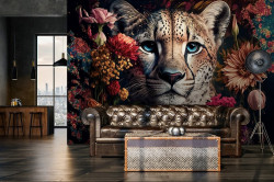 A cheetah among flowers Wall Mural - 14666