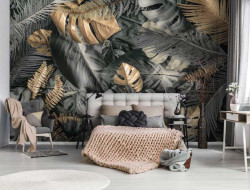 Grey and golden leaves wall mural - 13804