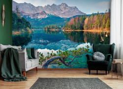 Landscape Autumn Pine Forest Lake and Rocks wall mural - 14197