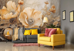 Large beige flowers Wall Mural - 14730