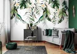 Nature leaves green gold botanical wall mural - 14128