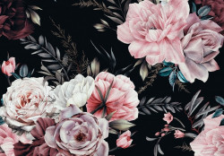 Pink flowers on a black background wall mural - 14414