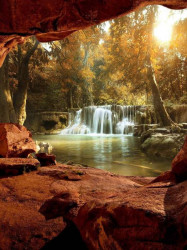 3D nature waterfalls and lake wall mural - 10261A