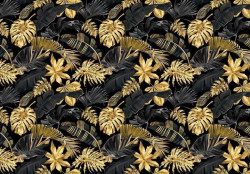 Golden and black leaves wall mural - 13954