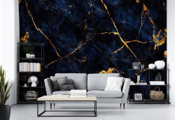 Stone structure marble navy blue gold wall mural - 14144