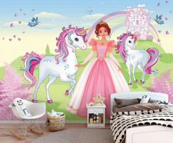 The princess and the Unicorn story wall mural - 13240