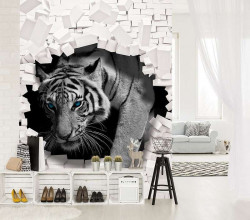 Tiger breaking through brick wall - 10400A