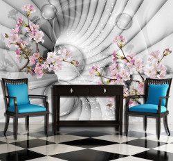 3D tunnel with flowers wall mural - 10200