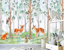 For Kids Animals Watercolor Forest Wildlife wall mural - 14213