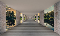 Hallway above waters, green accents mural - 13660