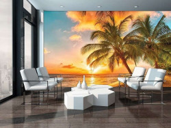 Palms on the beach at sunset, relaxing wall mural - 3393