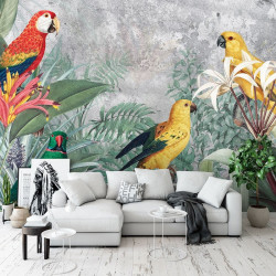 Parrots in the wild, painted kids wall murals - 13646