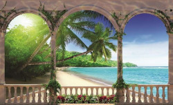 Sunny beach terrace view mural - 1078