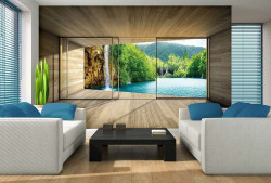 Terrace wall mural, lake and waterfall - 3314