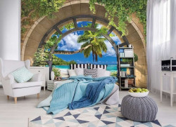 Tropical beach arched wall mural - 11554