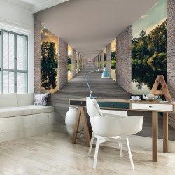 Hallway above waters, green accents mural - 13660