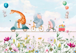 Kids Animals Pastel Illustration Flowers wall mural - 14098