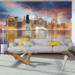 Late evening time city skyline mural - 11854