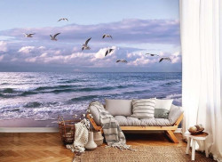 Seagulls on a lonely beach wall paper - 13051