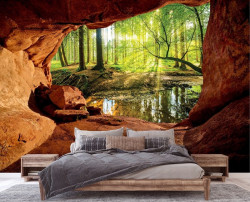 3D Hole Cave Forest Landscape View wall mural - 14219