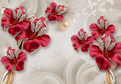 Abstract diamonds dark red flowers wall mural - 14148